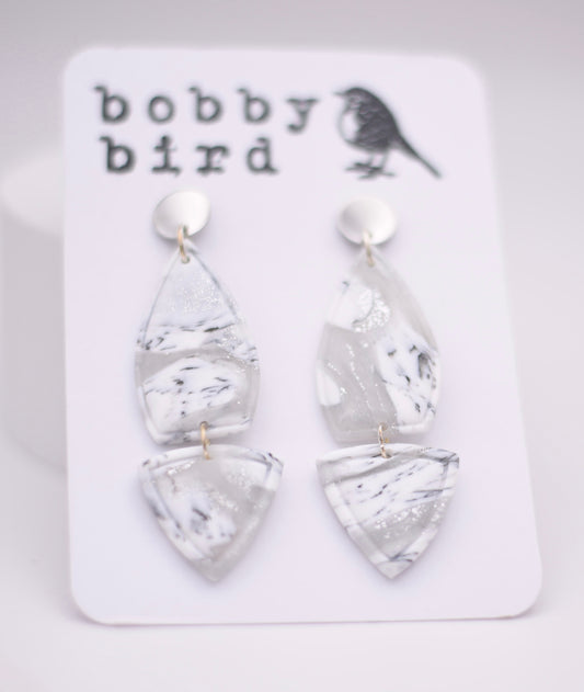 Silver Marbled Statement Earrings