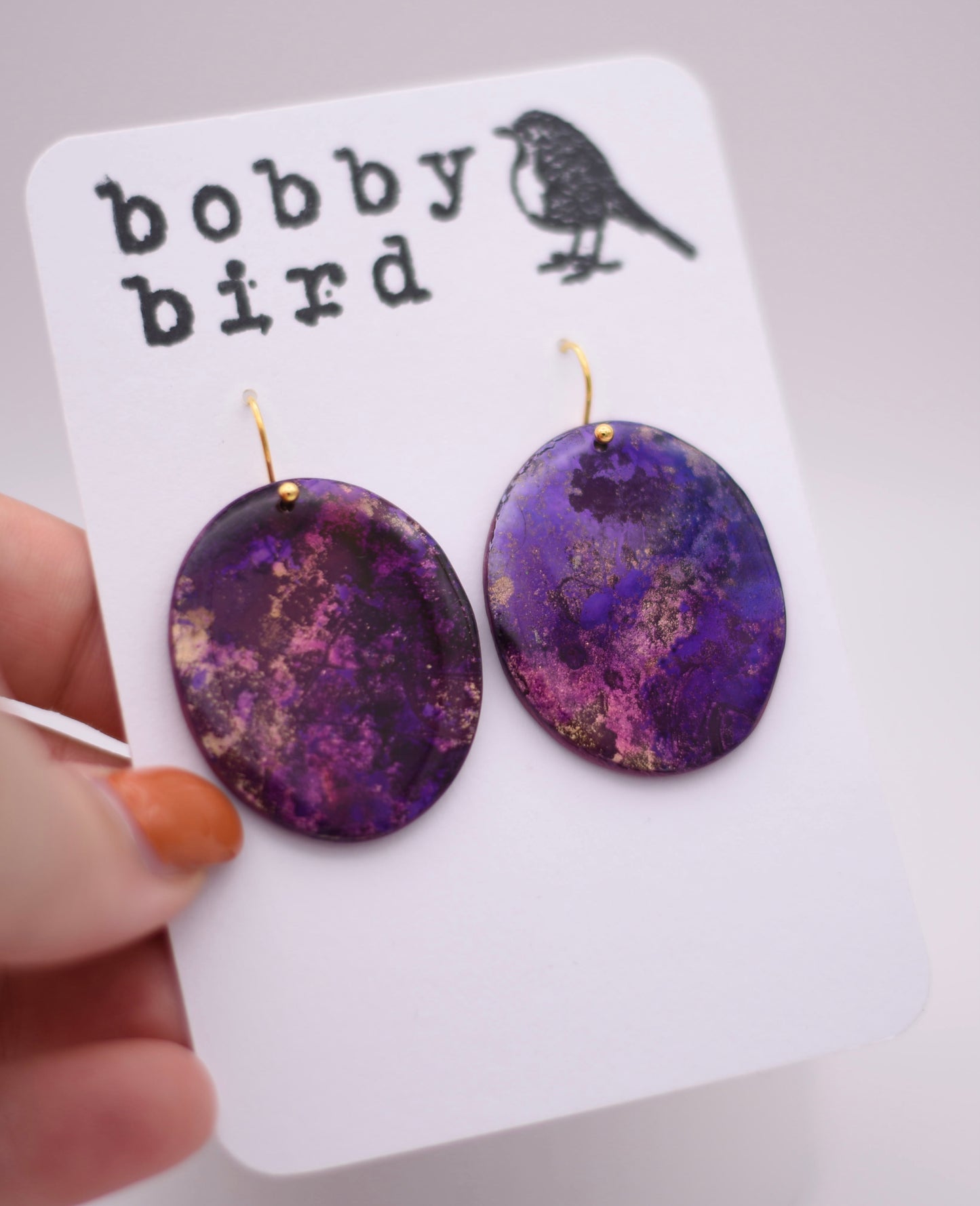 Large Oval Purple Galaxy Earrings