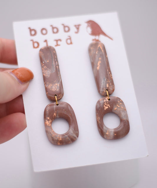 Copper Leaf Marbled Bar Drop Earrings